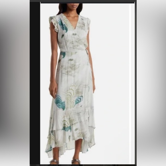 All Saints Dela Ngaru Soft Green Midi Wrap Dress Size 4 - Picture 1 of 8